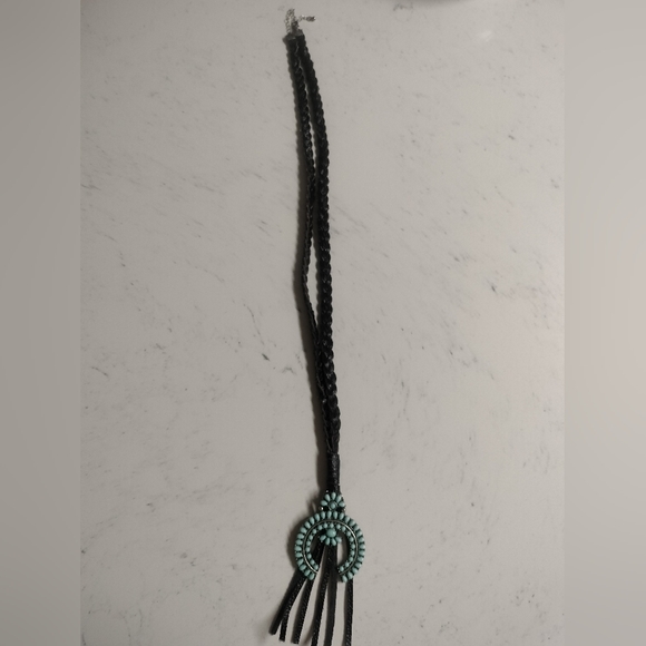 Turquoise Bold Statement Necklace | Express | Boho Western Vibes Leather Chain - Picture 4 of 7